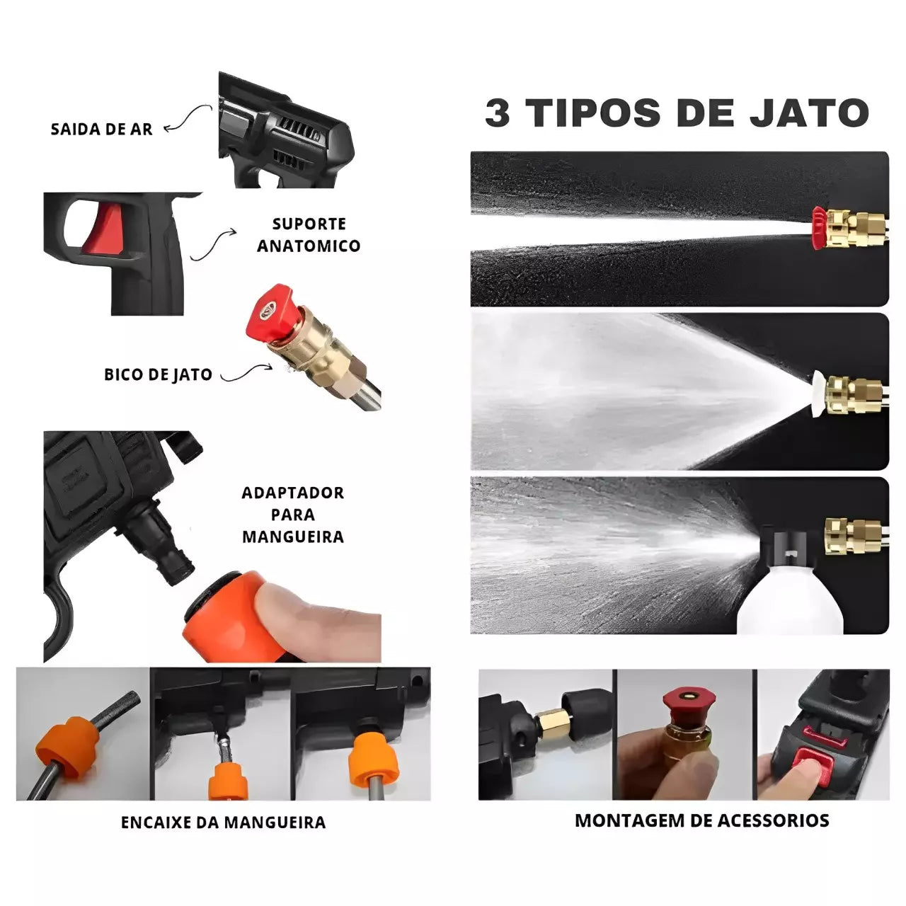LAVADORA PORTÁTIL DE ALTA PRESSÃO Mangueira de 5m + Bateria Recarregável