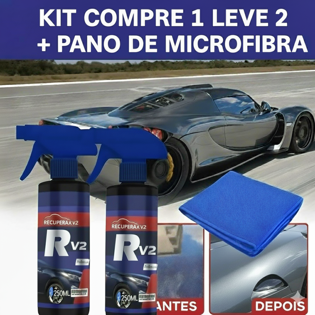 PAGUE 1 LEVE 2 Recuperax V2® - Compatível com Todas as Cores - Remove Manchas, Riscos e Pintura Queimada - Restaura o Brilho - 250ML - FRETE GRÁTIS HOJE